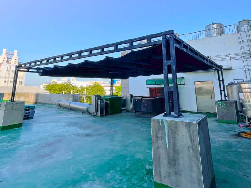 2021.10.08｜Youth Industrial Park Food Factory｜Manual Sunshade Canopy | 90% Flat-woven Sunshade Fabric | Contractor: 勝利帆布行 | Construction: 豐田企業社